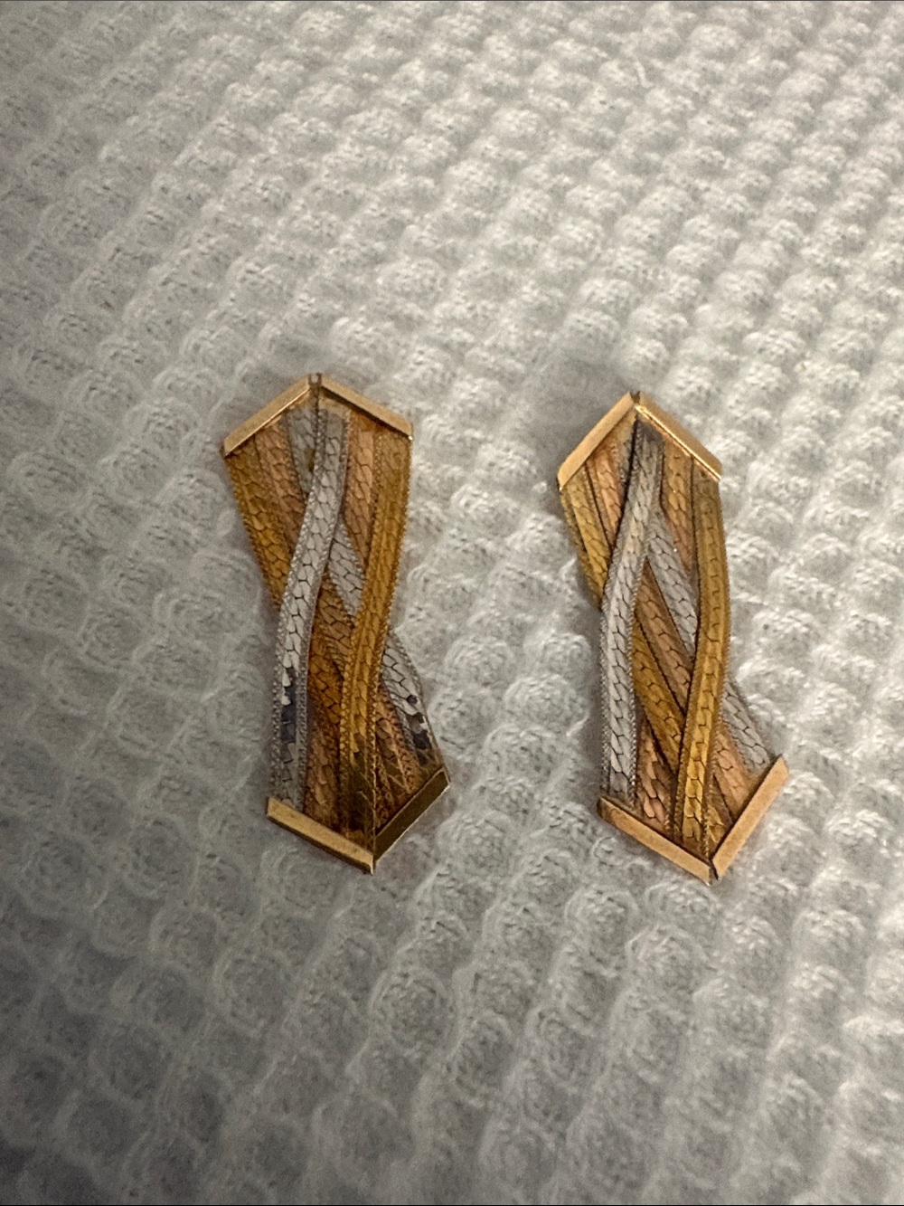 Vintage 14kt Two-Tone Gold & Silver Wave Earrings